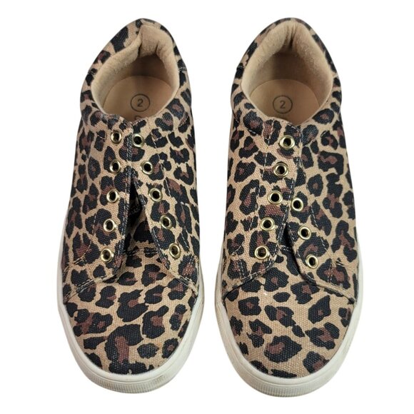2/$15 Cat & Jack Animal Print Sneakers Brown Size 2 Leopard Cheetah No Laces - Picture 3 of 10